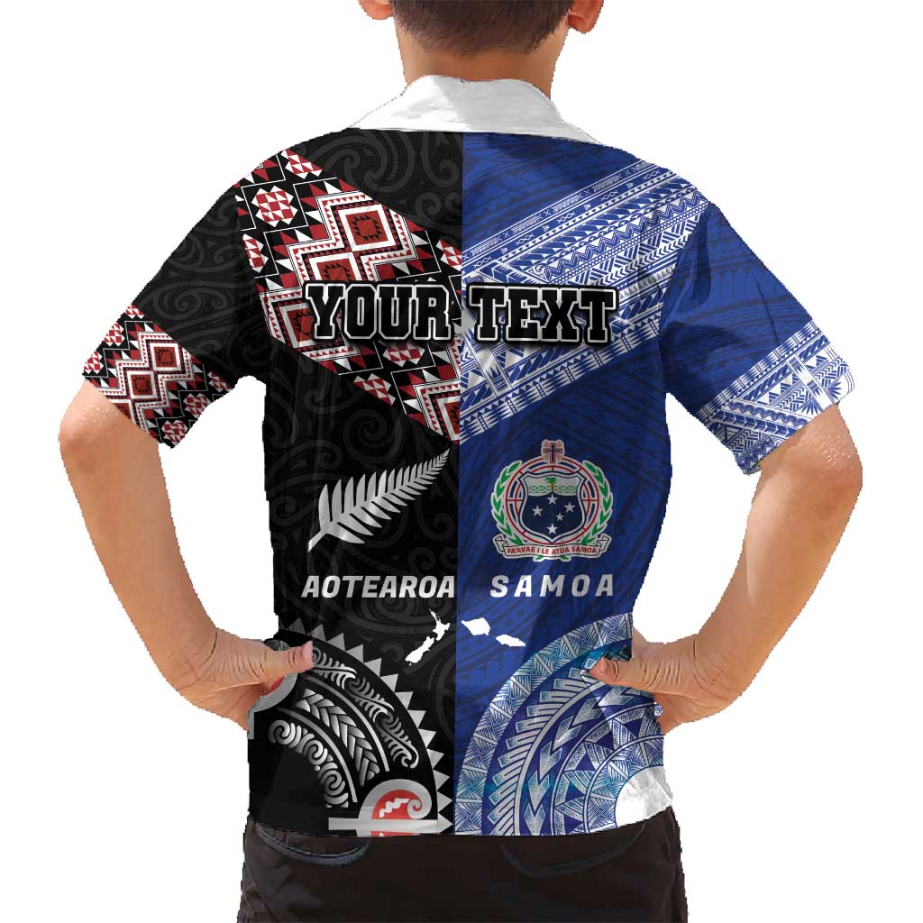 Personalised Aotearoa and Samoa Together Family Matching Off Shoulder Short Dress and Hawaiian Shirt Tatau Art Tattoos-Taniko and Tukutuku with Maori Pattern LT03 - Polynesian Pride