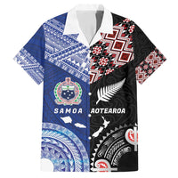 Personalised Aotearoa and Samoa Together Family Matching Off Shoulder Short Dress and Hawaiian Shirt Tatau Art Tattoos-Taniko and Tukutuku with Maori Pattern LT03 Dad's Shirt - Short Sleeve Black - Polynesian Pride