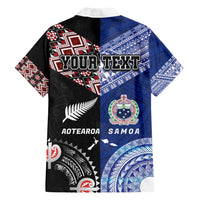 Personalised Aotearoa and Samoa Together Family Matching Off Shoulder Short Dress and Hawaiian Shirt Tatau Art Tattoos-Taniko and Tukutuku with Maori Pattern LT03 - Polynesian Pride