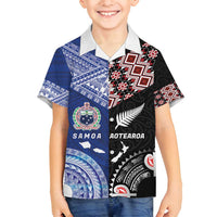 Personalised Aotearoa and Samoa Together Family Matching Puletasi and Hawaiian Shirt Tatau Art Tattoos-Taniko and Tukutuku with Maori Pattern LT03 Son's Shirt Black - Polynesian Pride