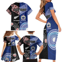 Personalised Aotearoa and Samoa Together Family Matching Short Sleeve Bodycon Dress and Hawaiian Shirt Tatau Art Tattoos-Taniko and Tukutuku with Maori Pattern LT03 - Polynesian Pride
