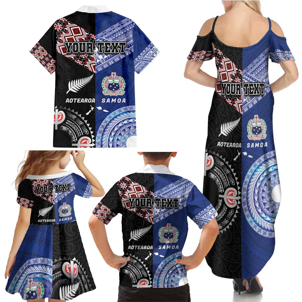Personalised Aotearoa and Samoa Together Family Matching Summer Maxi Dress and Hawaiian Shirt Tatau Art Tattoos-Taniko and Tukutuku with Maori Pattern LT03 - Polynesian Pride
