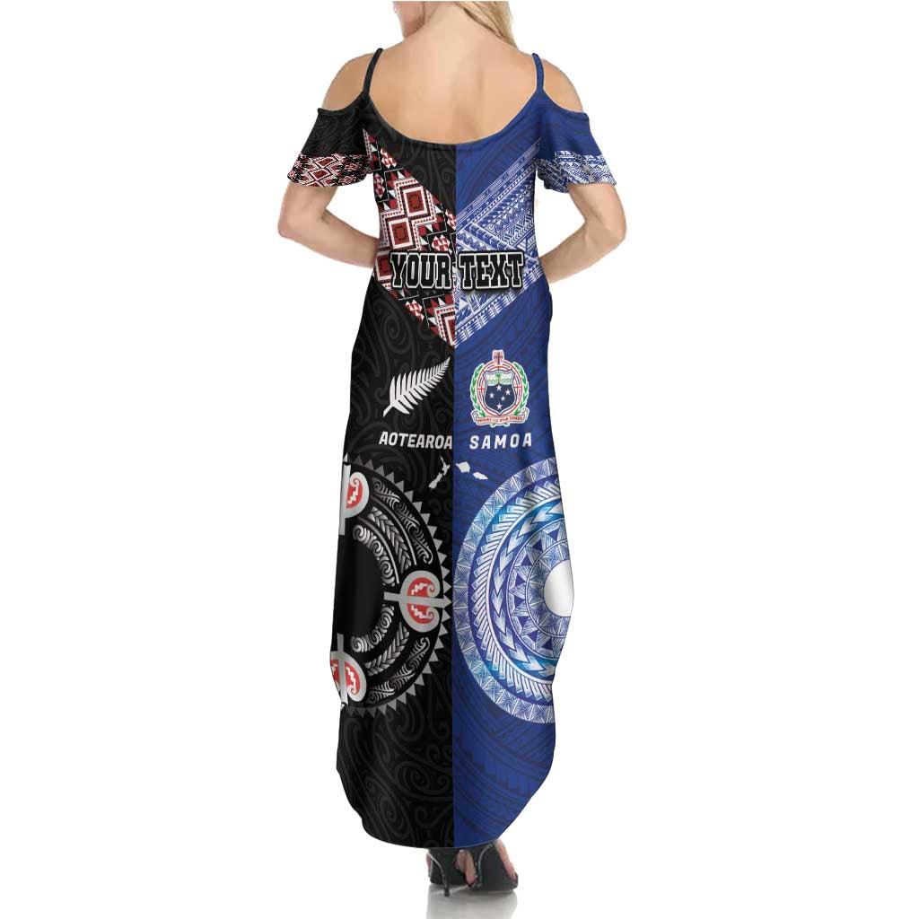 Personalised Aotearoa and Samoa Together Family Matching Summer Maxi Dress and Hawaiian Shirt Tatau Art Tattoos-Taniko and Tukutuku with Maori Pattern LT03 - Polynesian Pride