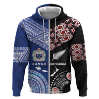 Personalised Aotearoa and Samoa Together Hoodie Tatau Art Tattoos-Taniko and Tukutuku with Maori Pattern LT03 Zip Hoodie Black - Polynesian Pride