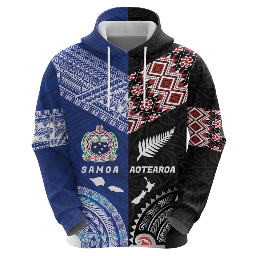 Personalised Aotearoa and Samoa Together Hoodie Tatau Art Tattoos-Taniko and Tukutuku with Maori Pattern LT03 - Polynesian Pride
