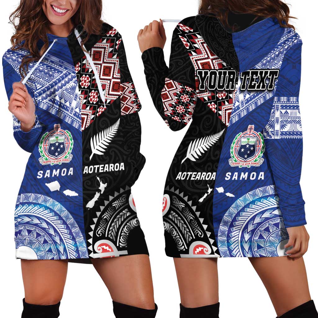 Personalised Aotearoa and Samoa Together Hoodie Dress Tatau Art Tattoos-Taniko and Tukutuku with Maori Pattern LT03 - Polynesian Pride
