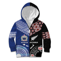 Personalised Aotearoa and Samoa Together Kid Hoodie Tatau Art Tattoos-Taniko and Tukutuku with Maori Pattern LT03 Zip Hoodie Black - Polynesian Pride