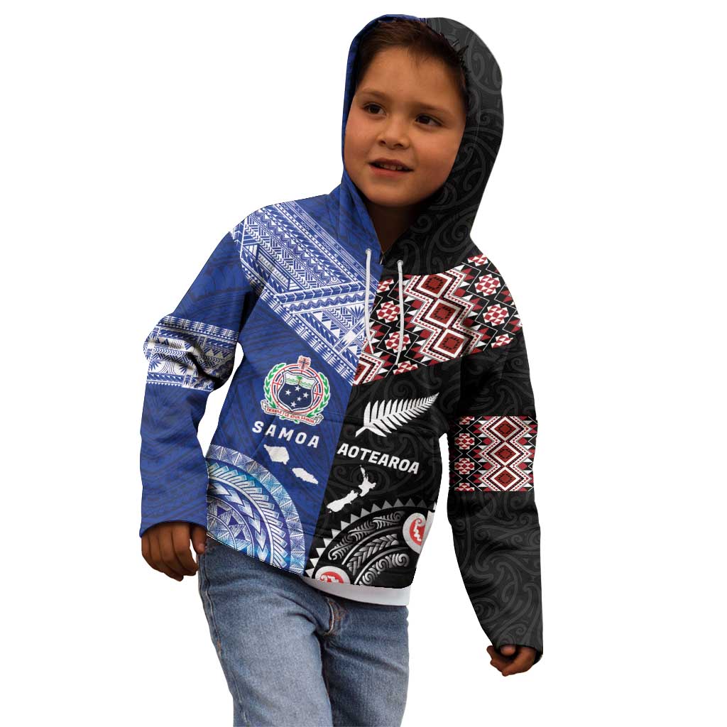 Personalised Aotearoa and Samoa Together Kid Hoodie Tatau Art Tattoos-Taniko and Tukutuku with Maori Pattern LT03 - Polynesian Pride