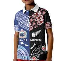 Personalised Aotearoa and Samoa Together Kid Polo Shirt Tatau Art Tattoos-Taniko and Tukutuku with Maori Pattern LT03 Kid Black - Polynesian Pride