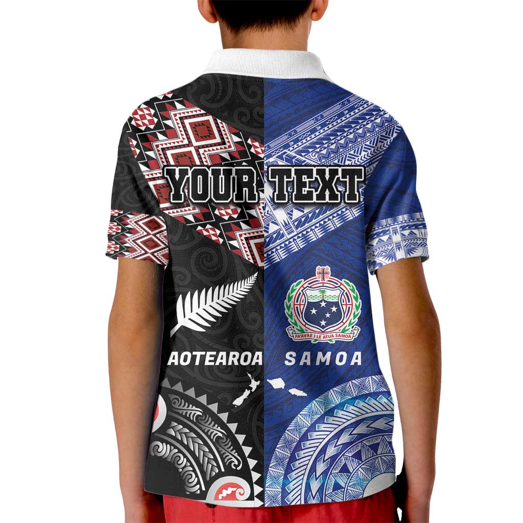 Personalised Aotearoa and Samoa Together Kid Polo Shirt Tatau Art Tattoos-Taniko and Tukutuku with Maori Pattern LT03 - Polynesian Pride