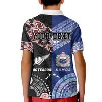 Personalised Aotearoa and Samoa Together Kid Polo Shirt Tatau Art Tattoos-Taniko and Tukutuku with Maori Pattern LT03 - Polynesian Pride