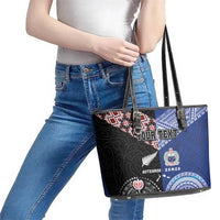 Personalised Aotearoa and Samoa Together Leather Tote Bag Tatau Art Tattoos-Taniko and Tukutuku with Maori Pattern