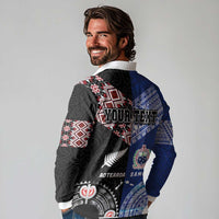 Personalised Aotearoa and Samoa Together Long Sleeve Polo Shirt Tatau Art Tattoos-Taniko and Tukutuku with Maori Pattern LT03 - Polynesian Pride