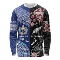 Personalised Aotearoa and Samoa Together Long Sleeve Shirt Tatau Art Tattoos-Taniko and Tukutuku with Maori Pattern LT03 Unisex Black - Polynesian Pride