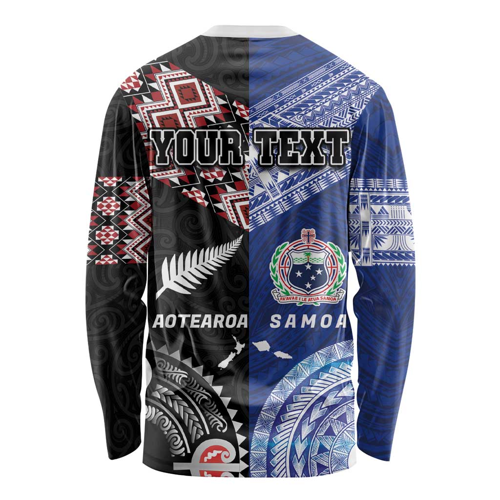 Personalised Aotearoa and Samoa Together Long Sleeve Shirt Tatau Art Tattoos-Taniko and Tukutuku with Maori Pattern LT03 - Polynesian Pride