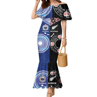 Personalised Aotearoa and Samoa Together Mermaid Dress Tatau Art Tattoos-Taniko and Tukutuku with Maori Pattern LT03 Women Black - Polynesian Pride