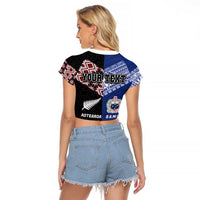 Personalised Aotearoa and Samoa Together Raglan Cropped T Shirt Tatau Art Tattoos-Taniko and Tukutuku with Maori Pattern LT03 - Polynesian Pride