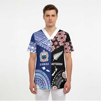 Personalised Aotearoa and Samoa Together Scrub Top Tatau Art Tattoos-Taniko and Tukutuku with Maori Pattern LT03 - Polynesian Pride