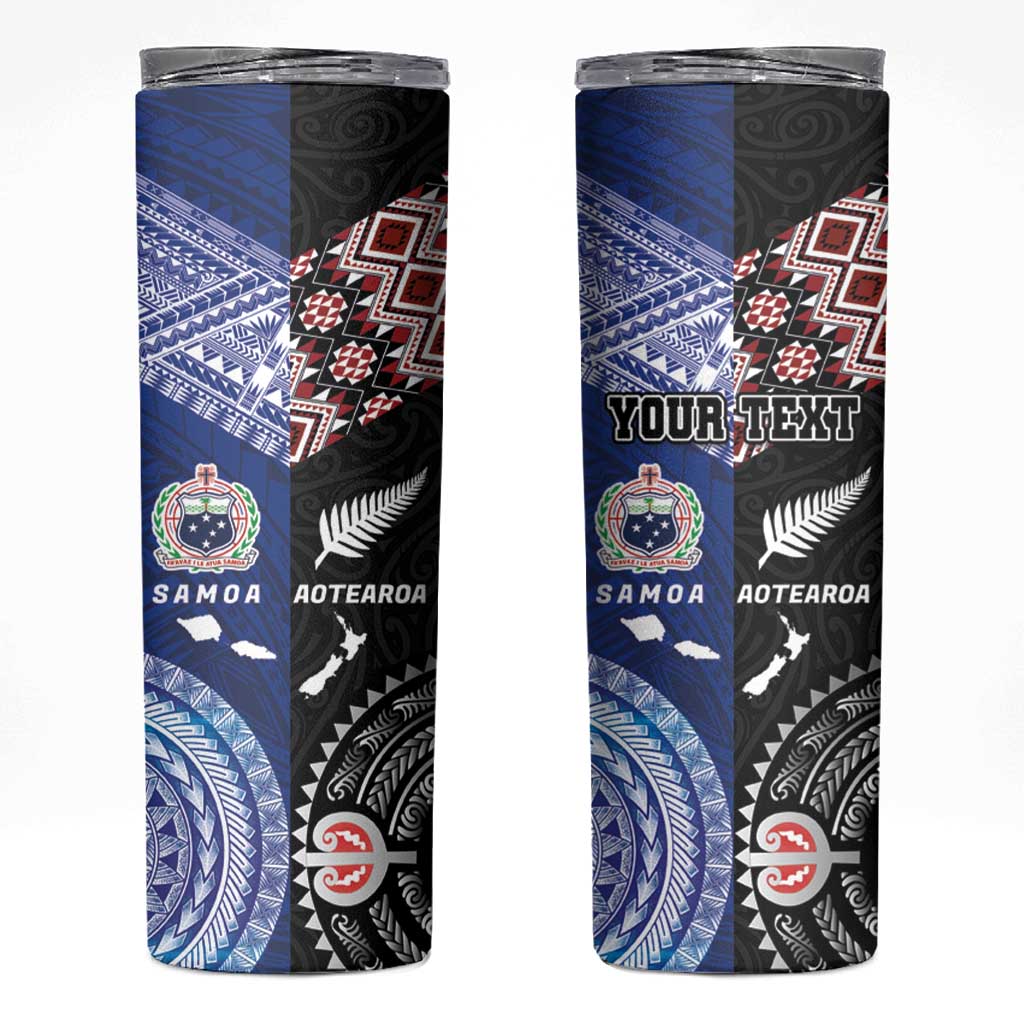 Personalised Aotearoa and Samoa Together Skinny Tumbler Tatau Art Tattoos-Taniko and Tukutuku with Maori Pattern LT03 Black - Polynesian Pride