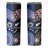 Personalised Aotearoa and Samoa Together Skinny Tumbler Tatau Art Tattoos-Taniko and Tukutuku with Maori Pattern LT03 Black - Polynesian Pride