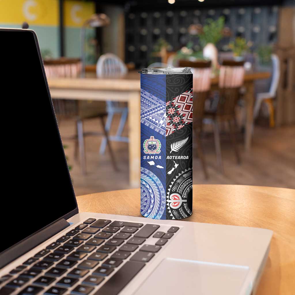 Personalised Aotearoa and Samoa Together Skinny Tumbler Tatau Art Tattoos-Taniko and Tukutuku with Maori Pattern LT03 - Polynesian Pride