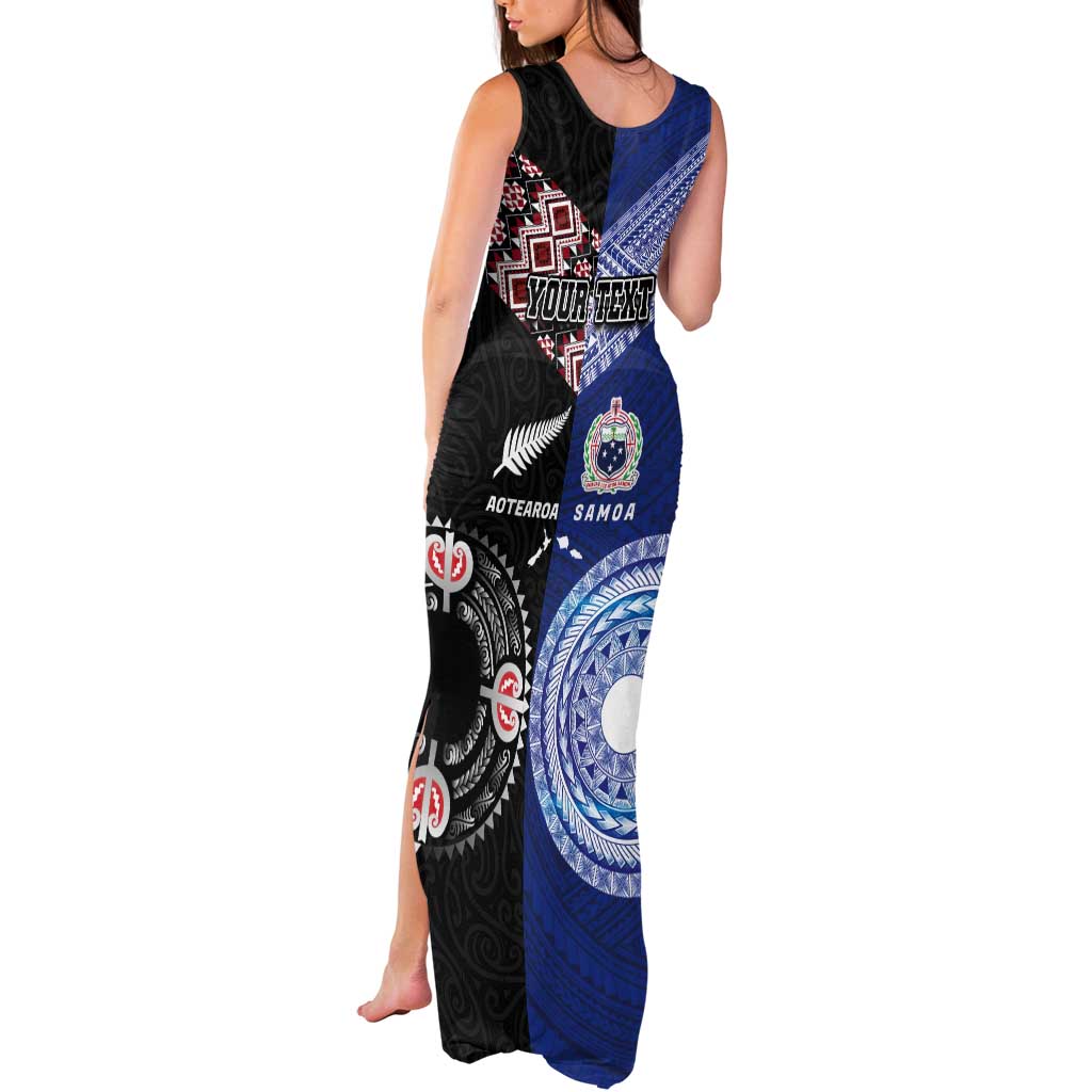 Personalised Aotearoa and Samoa Together Tank Maxi Dress Tatau Art Tattoos-Taniko and Tukutuku with Maori Pattern LT03 - Polynesian Pride