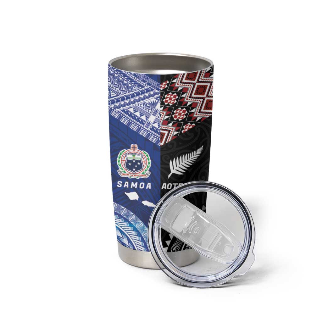Personalised Aotearoa and Samoa Together Tumbler Cup Tatau Art Tattoos-Taniko and Tukutuku with Maori Pattern LT03 - Polynesian Pride
