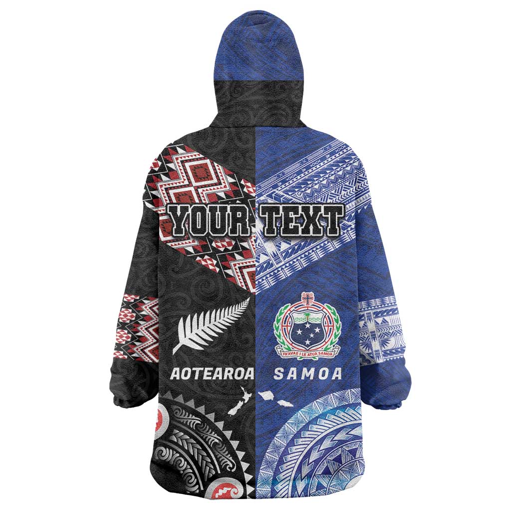 Personalised Aotearoa and Samoa Together Wearable Blanket Hoodie Tatau Art Tattoos-Taniko and Tukutuku with Maori Pattern LT03 - Polynesian Pride