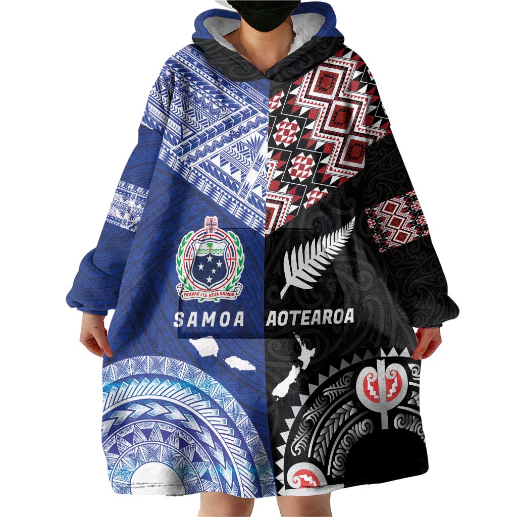 Personalised Aotearoa and Samoa Together Wearable Blanket Hoodie Tatau Art Tattoos-Taniko and Tukutuku with Maori Pattern LT03 - Polynesian Pride