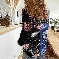 Personalised Aotearoa and Samoa Together Women Casual Shirt Tatau Art Tattoos-Taniko and Tukutuku with Maori Pattern LT03 - Polynesian Pride