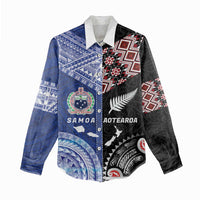 Personalised Aotearoa and Samoa Together Women Casual Shirt Tatau Art Tattoos-Taniko and Tukutuku with Maori Pattern LT03 - Polynesian Pride