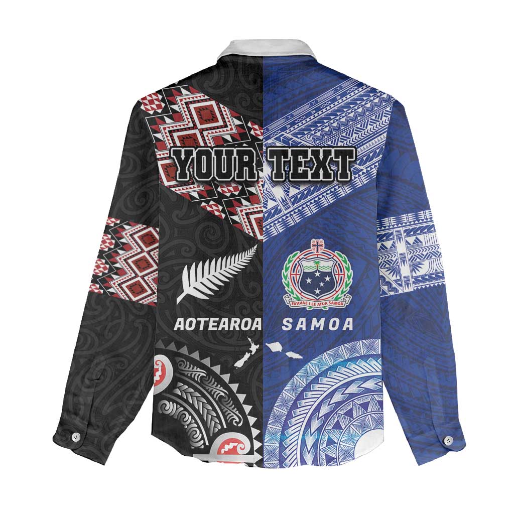 Personalised Aotearoa and Samoa Together Women Casual Shirt Tatau Art Tattoos-Taniko and Tukutuku with Maori Pattern LT03 - Polynesian Pride