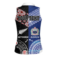 Personalised Aotearoa and Samoa Together Women Sleeveless Polo Shirt Tatau Art Tattoos-Taniko and Tukutuku with Maori Pattern LT03 - Polynesian Pride