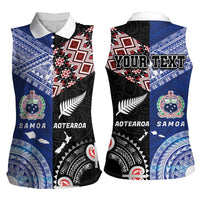 Personalised Aotearoa and Samoa Together Women Sleeveless Polo Shirt Tatau Art Tattoos-Taniko and Tukutuku with Maori Pattern LT03 - Polynesian Pride