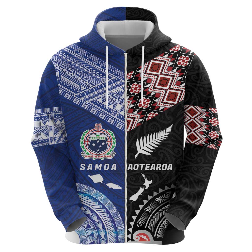 Personalised Aotearoa and Samoa Together Zip Hoodie Tatau Art Tattoos-Taniko and Tukutuku with Maori Pattern LT03 - Polynesian Pride