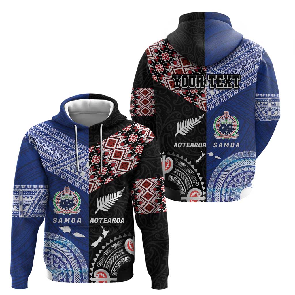 Personalised Aotearoa and Samoa Together Zip Hoodie Tatau Art Tattoos-Taniko and Tukutuku with Maori Pattern LT03 - Polynesian Pride