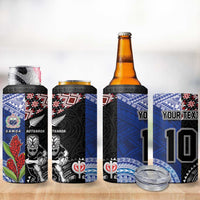 Custom Aotearoa and Samoa Rugby 4 in 1 Can Cooler Tumbler Maori Warrior and Teuila Emblem-Tatau with Taniko Art LT03 - Polynesian Pride
