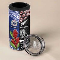 Custom Aotearoa and Samoa Rugby 4 in 1 Can Cooler Tumbler Maori Warrior and Teuila Emblem-Tatau with Taniko Art LT03 - Polynesian Pride