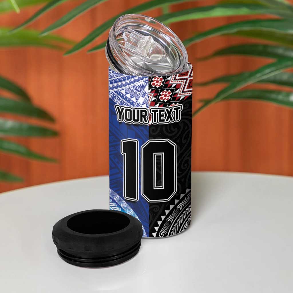 Custom Aotearoa and Samoa Rugby 4 in 1 Can Cooler Tumbler Maori Warrior and Teuila Emblem-Tatau with Taniko Art LT03 - Polynesian Pride