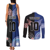 Custom Aotearoa and Samoa Rugby Couples Matching Tank Maxi Dress and Long Sleeve Button Shirt Maori Warrior and Teuila Emblem-Tatau with Taniko Art LT03 - Polynesian Pride