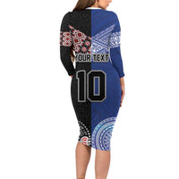 Custom Aotearoa and Samoa Rugby Family Matching Long Sleeve Bodycon Dress and Hawaiian Shirt Maori Warrior and Teuila Emblem-Tatau with Taniko Art LT03 - Polynesian Pride