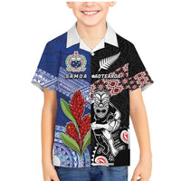 Custom Aotearoa and Samoa Rugby Family Matching Mermaid Dress and Hawaiian Shirt Maori Warrior and Teuila Emblem-Tatau with Taniko Art LT03 Son's Shirt Black - Polynesian Pride