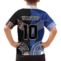 Custom Aotearoa and Samoa Rugby Family Matching Short Sleeve Bodycon Dress and Hawaiian Shirt Maori Warrior and Teuila Emblem-Tatau with Taniko Art LT03 - Polynesian Pride