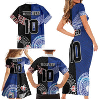 Custom Aotearoa and Samoa Rugby Family Matching Short Sleeve Bodycon Dress and Hawaiian Shirt Maori Warrior and Teuila Emblem-Tatau with Taniko Art LT03 - Polynesian Pride