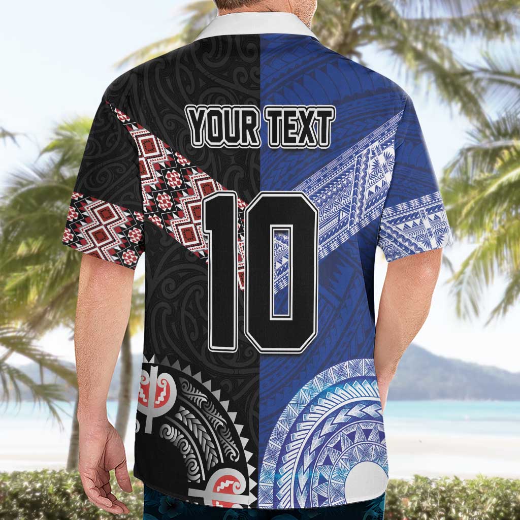 Custom Aotearoa and Samoa Rugby Hawaiian Shirt Maori Warrior and Teuila Emblem-Tatau with Taniko Art LT03 - Polynesian Pride