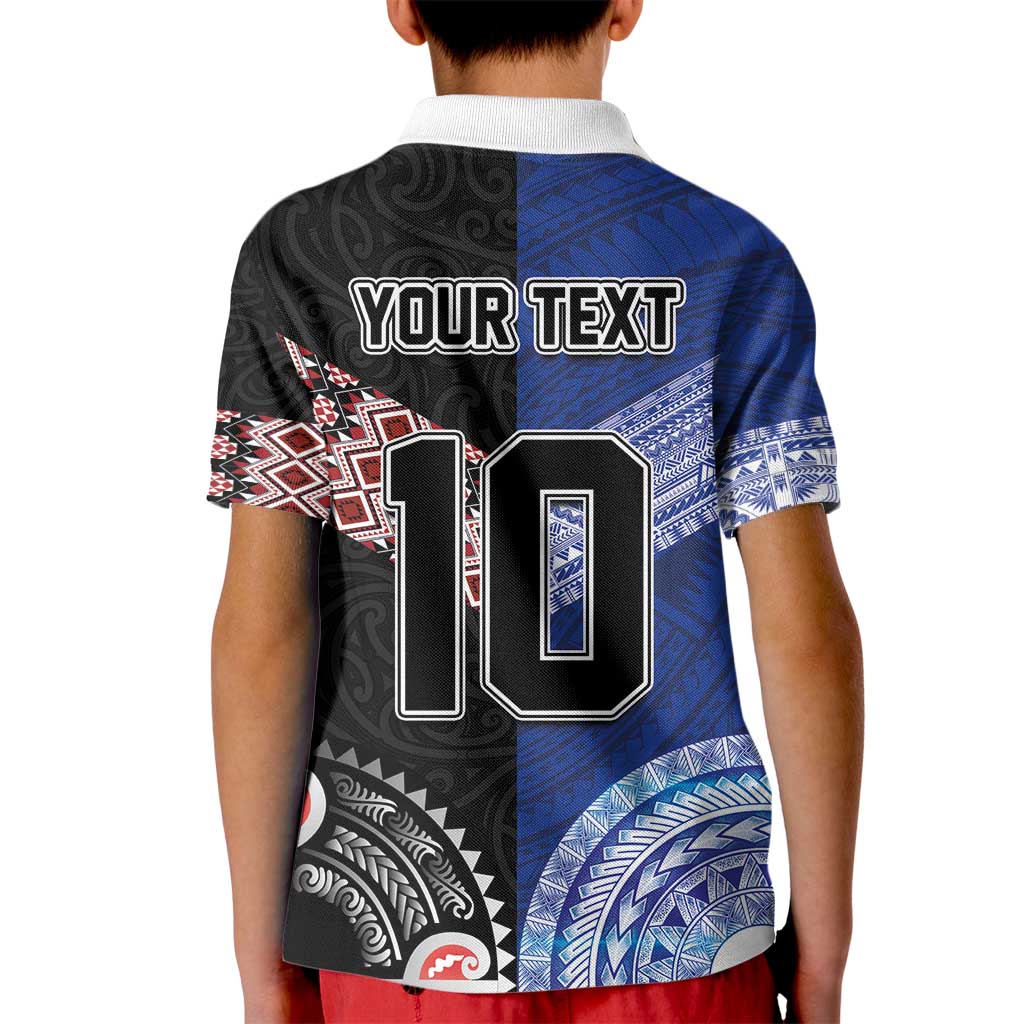 Custom Aotearoa and Samoa Rugby Kid Polo Shirt Maori Warrior and Teuila Emblem-Tatau with Taniko Art LT03 - Polynesian Pride