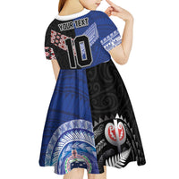 Custom Aotearoa and Samoa Rugby Kid Short Sleeve Dress Maori Warrior and Teuila Emblem-Tatau with Taniko Art LT03 - Polynesian Pride