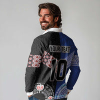 Custom Aotearoa and Samoa Rugby Long Sleeve Polo Shirt Maori Warrior and Teuila Emblem-Tatau with Taniko Art LT03 - Polynesian Pride
