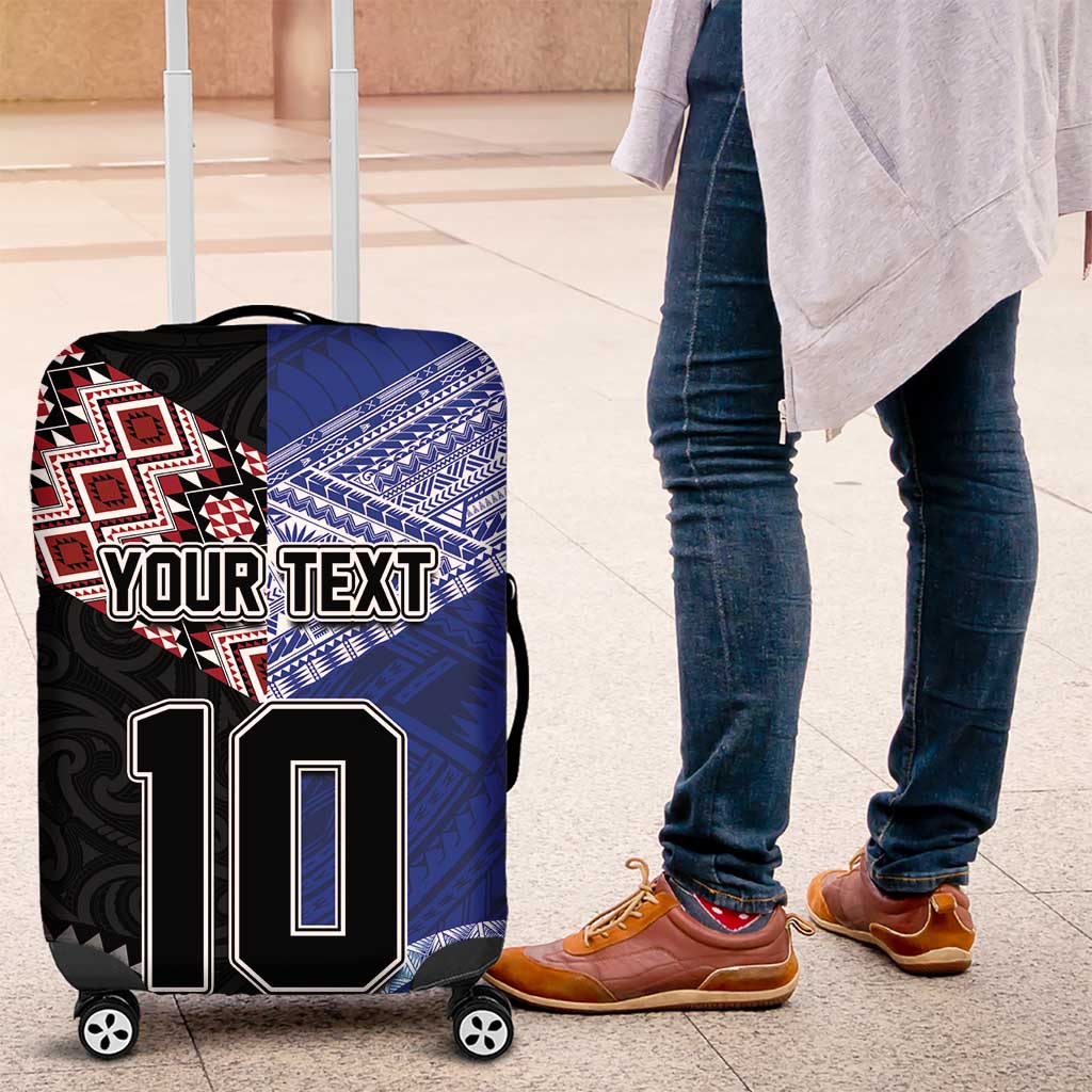 Custom Aotearoa and Samoa Rugby Luggage Cover Maori Warrior and Teuila Emblem-Tatau with Taniko Art LT03 Black - Polynesian Pride