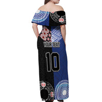 Custom Aotearoa and Samoa Rugby Off Shoulder Maxi Dress Maori Warrior and Teuila Emblem-Tatau with Taniko Art LT03 - Polynesian Pride